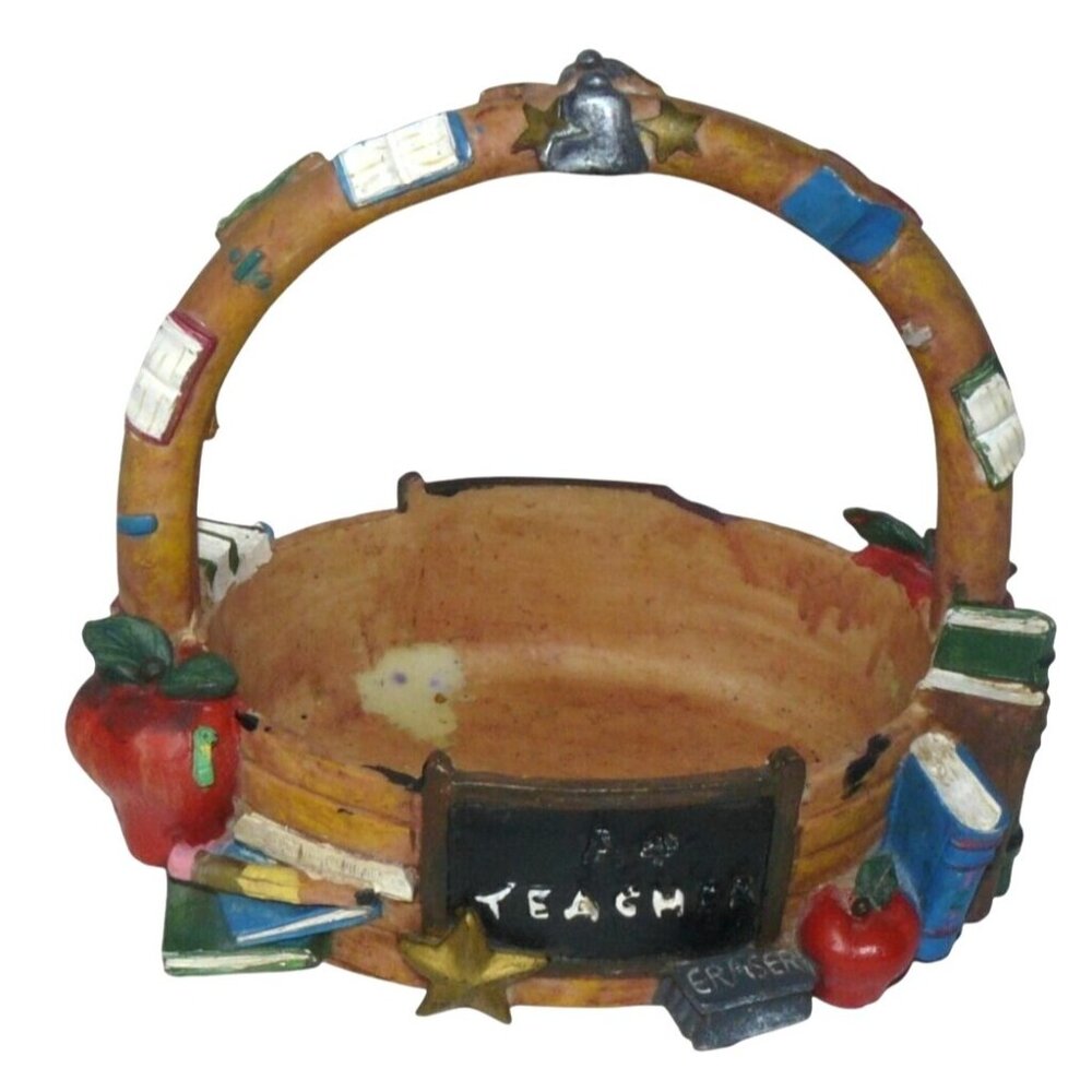 Decorative Teacher-Themed Resin Basket With A+ Chalkboard Apples & Books Design